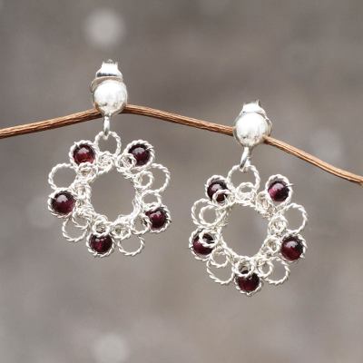 Garnet flower earrings, 'Blossoms for Maria' - Free Trade Garnet Flower Earrings