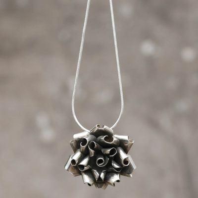 Sterling silver flower necklace, 'Andean Rose' - Handmade Silver Rose Necklace