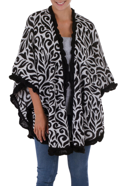 Soft Alpaca Blend Ruana Cloak in Black and White