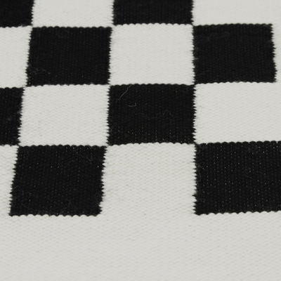 Wool cushion cover, 'Chess' - Handwoven Black and Ivory Chessboard Cushion Cover