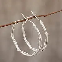 Sterling silver hoop earrings, 'Goddess of Health'