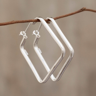Sterling silver hoop earrings, 'Goddess of Fertility' - Modern Handmade Silver Hoop Earrings