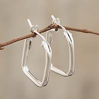 Sterling silver hoop earrings, 'Goddess of the Lakes' - Silver Squared Hoop Modern Earrings