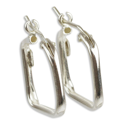 Sterling silver hoop earrings, 'Goddess of the Lakes' - Sterling Silver Squared Modern Hoop Earrings