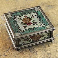 Reverse painted glass box, 'Vintage Blossom'