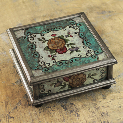 Reverse painted glass box, Vintage Blossom