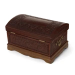 Mohena wood and leather jewelry box, 'Dark Inca Sea' - Dark Brown Leather Jewelry Chest from Peru