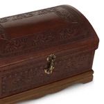 Mohena wood and leather jewelry box, 'Dark Inca Sea' - Dark Brown Leather Jewelry Chest from Peru