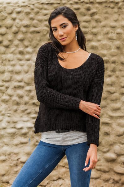 Alpaca blend sweater, 'Nazca Night' - Black Alpaca Blend Sweater