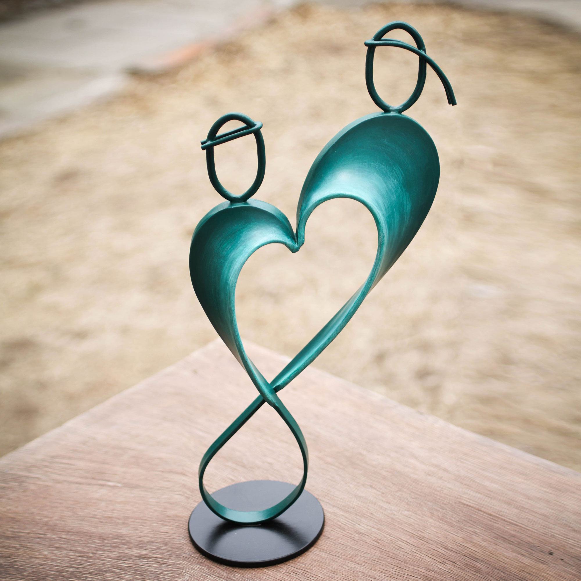 Heart Shaped Blue Metal Sculpture From Peru - Infinite Love 