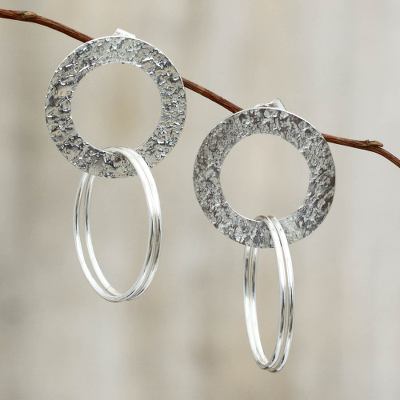 Sterling silver dangle earrings, 'Halo of Light' - Handcrafted Sterling Earrings from Peru