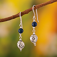 Lapis lazuli dangle earrings, 'Modern Moche' - Andes Silver and Lapis Earrings