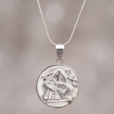 Silver pendant necklace, 'Mountain Refuge' - Peru Artisan Made Silver Necklace