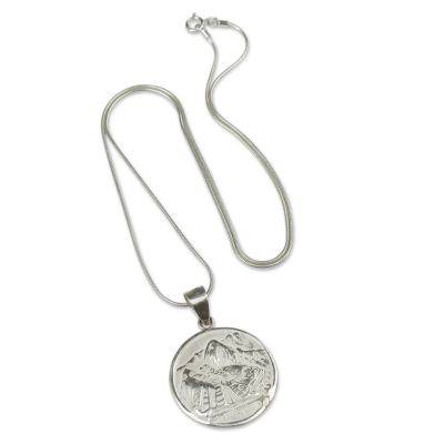 Silver pendant necklace, 'Mountain Refuge' - Peru Artisan Made Silver Necklace