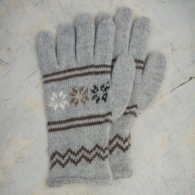 Alpaca blend gloves, 'Misty Clouds' - Alpaca and Wool Blend Grey Patterned Gloves from Peru