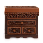 Cedar and leather jewelry box, 'Avian Haven' (large) - Bird Theme Hand Tooled Brown Leather Jewelry Box