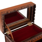 Cedar and leather jewelry box, 'Avian Haven' (large) - Bird Theme Hand Tooled Brown Leather Jewelry Box