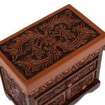 Cedar and leather jewelry box, 'Avian Haven' (large) - Bird Theme Hand Tooled Brown Leather Jewelry Box