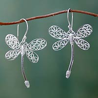 Sterling silver filigree earrings, 'Tinti Kaballu' - Sterling Silver Filigree Dragonfly Earrings