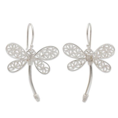 Sterling silver filigree earrings, 'Tinti Kaballu' - Sterling Silver Filigree Dragonfly Earrings