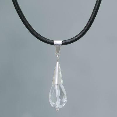 Quartz pendant necklace, 'Droplet of Light' - Artisan Crafted Clear Quartz Necklace Peru Jewelry