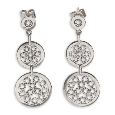 Sterling silver dangle earrings, 'Moonlit Honeycombs' - Modern Sterling Silver Earrings from Peru