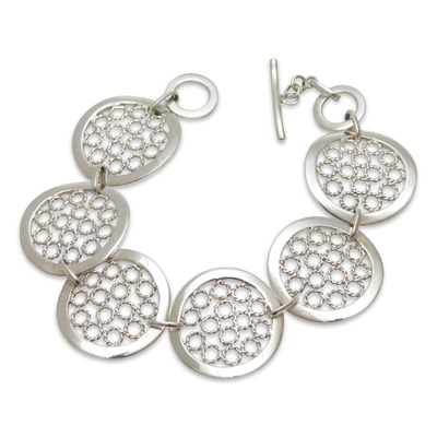 Sterling silver link bracelet, 'Moonlit Honeycombs' - Sterling Silver Link Bracelet from Peru