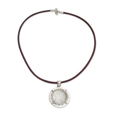 Quartz pendant necklace, 'Soul of Lima' - Quartz and Sterling Silver on Leather Necklace
