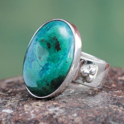 Chrysocolla cocktail ring, 'Living Planet' - Sterling Silver and Chrysocolla Cocktail Ring