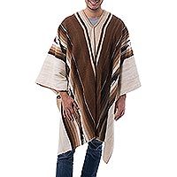 Men's 100% alpaca poncho, 'Inca Chief' - Men's Handowen Alpaca Wool Poncho