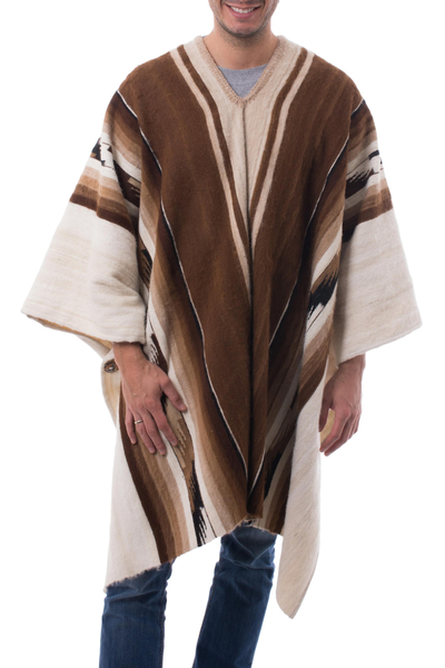 Men's 100% alpaca poncho, 'Inca Chief' - Men's Handowen Alpaca Wool Poncho