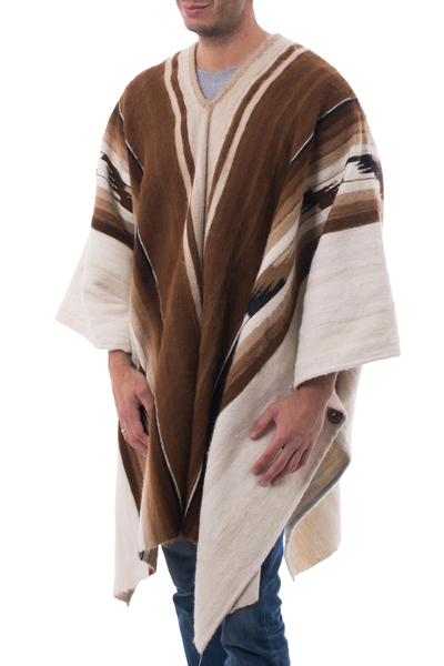 Men's 100% alpaca poncho, 'Inca Chief' - Men's Handowen Alpaca Wool Poncho