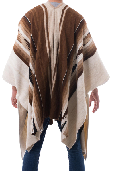Poncho de hombre 100% alpaca, 'Inca Chief' - Poncho de lana de alpaca Handowen para hombre