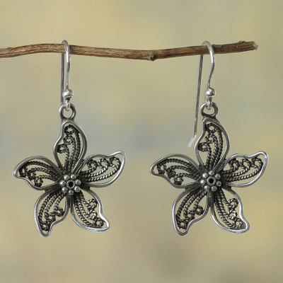 Sterling silver flower earrings, 'Iris Wonder' - Fair Trade Earrings Peruvian Sterling Silver