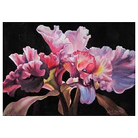 'Warm Tenderness' - Pink and Lilac Orchids Signed Original Painting from Peru