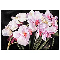 'Harmony in White' - White and Lilac Orchids Fine Art Signed Original Painting