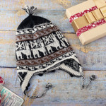 Alpaca blend chullo hat, 'Llama Silhouette' - Black and White Alpaca Blend Chullo Hat