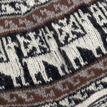 Alpaca blend chullo hat, 'Llama Silhouette' - Black and White Alpaca Blend Chullo Hat