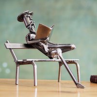 Upcycled Motorcycle Parts Sculpture Quixote Reading Novica