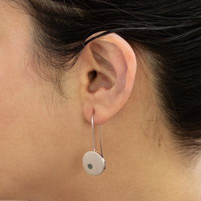 Chrysocolla dangle earrings, 'Moon Gazer' - Brushed Silver Earrings with Chrysocolla