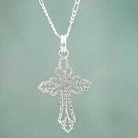 Sterling silver pendant necklace, 'Cross of Light'