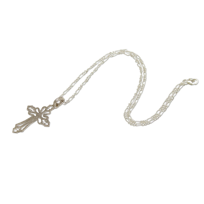 Sterling silver pendant necklace, 'Cross of Light' - Textured Silver Cross Necklace