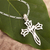 Sterling silver pendant necklace, 'Tulip Cross' - Textured Silver Floral Cross Necklace (image 2) thumbail