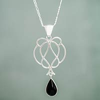Obsidian pendant necklace, 'Midnight Tear' - Handmade Sterling Necklace with Black Obsidian