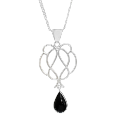 Obsidian pendant necklace, 'Midnight Tear' - Handmade Sterling Necklace with Black Obsidian