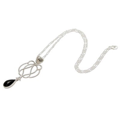 Halskette mit Obsidian-Anhänger - Handgefertigte Sterling-Halskette mit schwarzem Obsidian