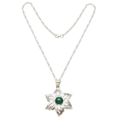 Chrysocolla flower necklace, 'Amaryllis' - Peruvian Artisan Crafted Chrysocolla Floral Necklace