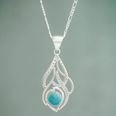 Amazonite flower necklace, 'Sweet Blue' - Fair Trade Amazonite Silver Necklace