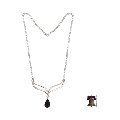 collar con colgante de obsidiana - Juego de Collar Andino de Plata con Obsidiana Negra