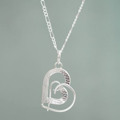 Sterling silver pendant necklace, 'In My Heart' - Fair Trade Silver Heart Necklace